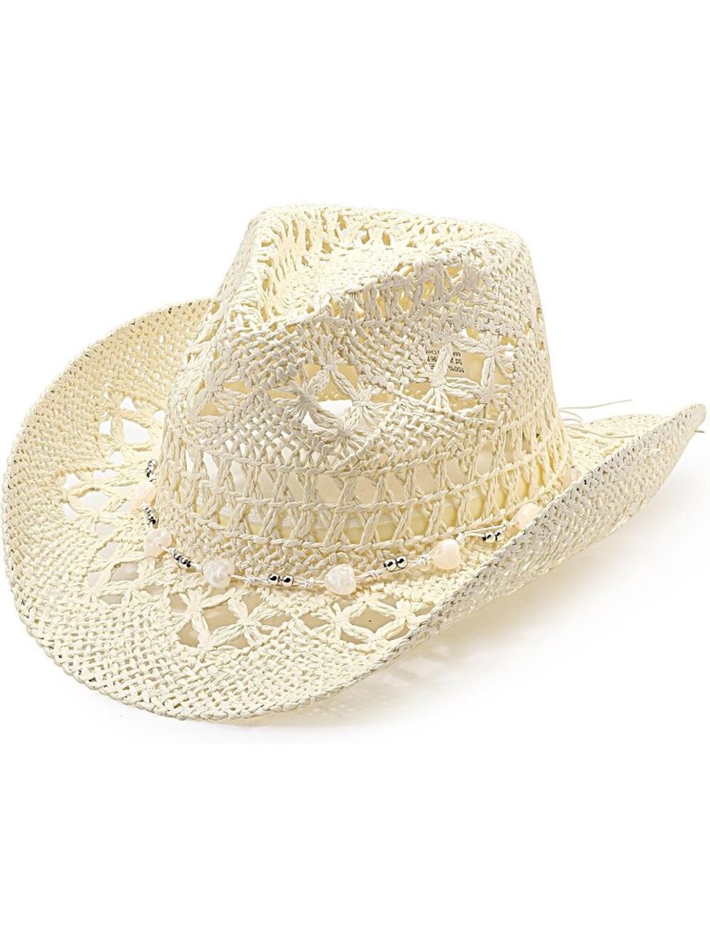 Unisex White Hollowed Straw Beach Shapeable Brim Cowboy Western Cowgirl Hat